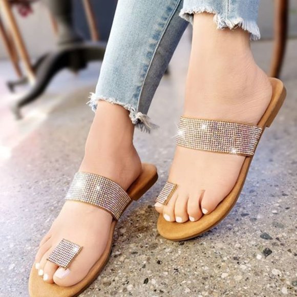 Shoe Republic LA Shoes - NEW Taupe Rhinestone Thong Sandal